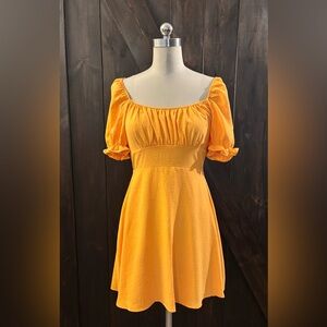 Bebop Elegan Orange Puff Sleeve Dress With Open Back